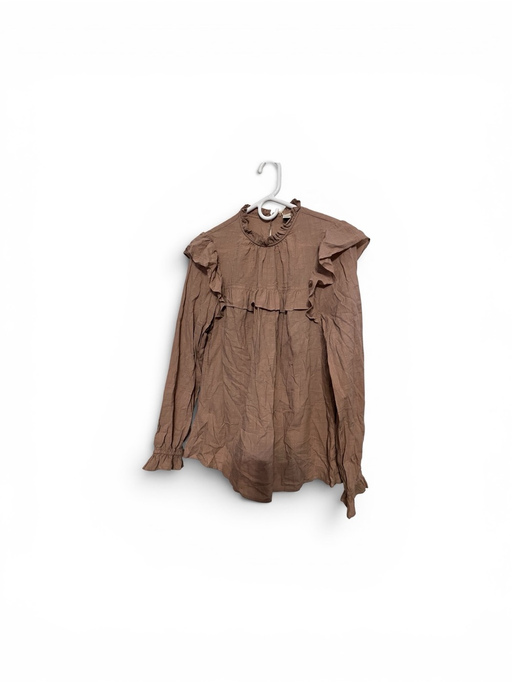 Universal Thread Brown Ruffle Yoke Long-Sleeve Blouse